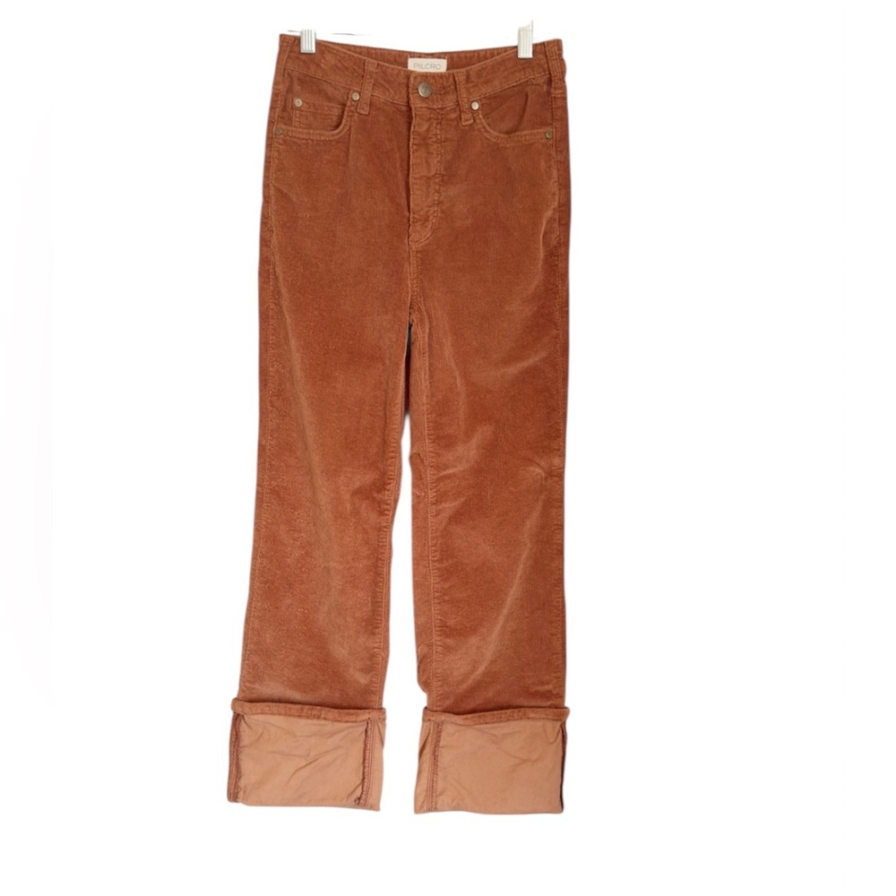 Anthropologie Pilcro The Scotty Cuffed Brown Corduroy Straight Leg Pants size 26 - Picture 2 of 11